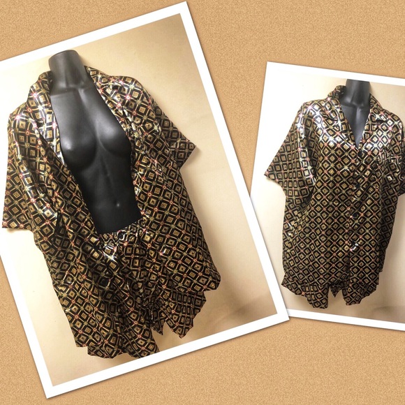 CELSA 2 piece satin pajamas size large mod print - Picture 1 of 4